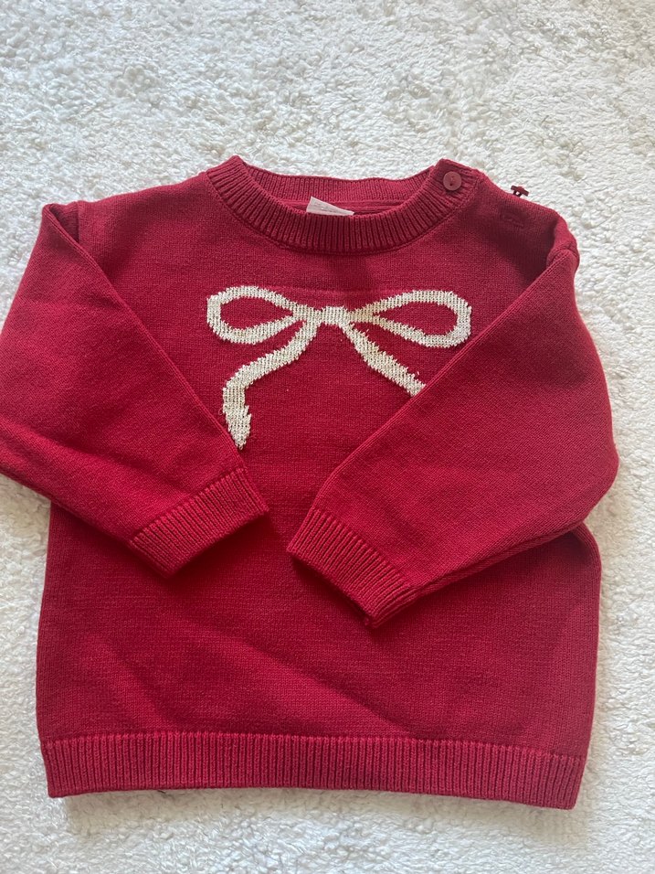 Kız Çocuk Kırmızı Nakışlı Triko Kazak - Görsel 2