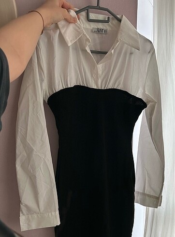Zara Uzun kenarı yırtmaçlı gömlek elbise