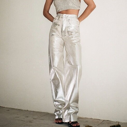 metalik zara pantolon - Görsel 3