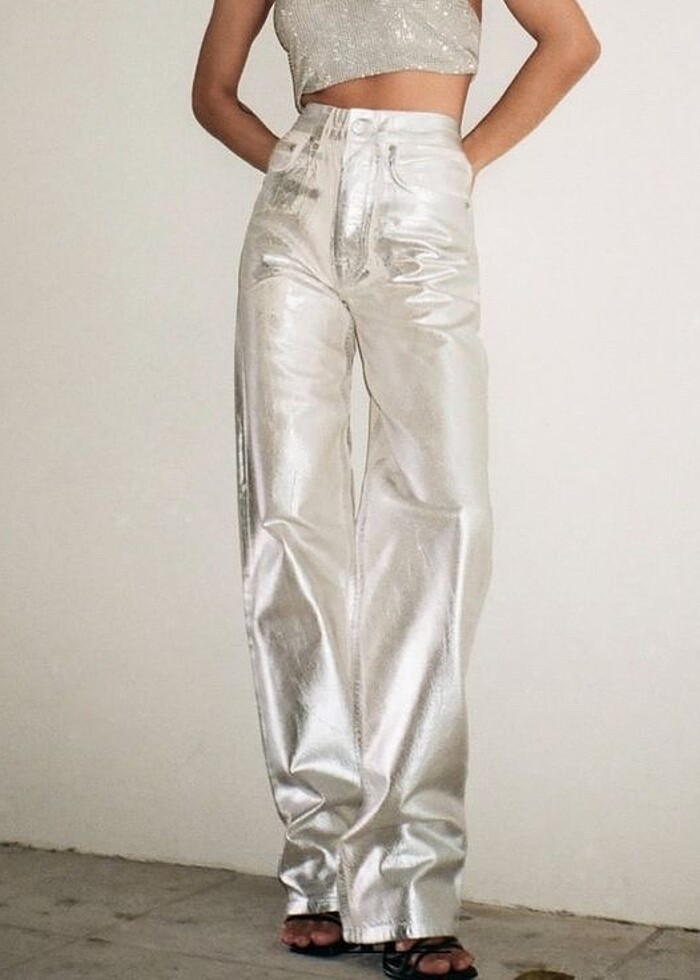 metalik zara pantolon - Görsel 3