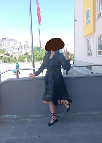 Siyah tül simli abiye Elbise