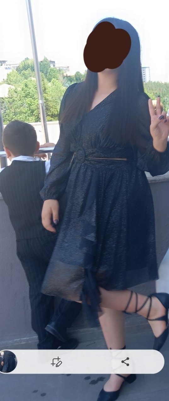 Siyah tül simli abiye Elbise - Görsel 2