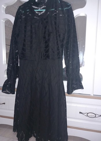 Dantel Detaylı Siyah kısa Elbise - Görsel 6