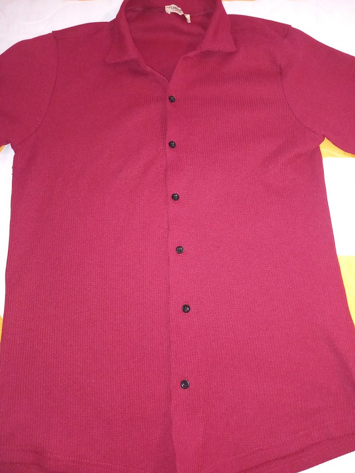 Bordo Düğmeli Kısa Kollu Erkek Gömlek - Görsel 2