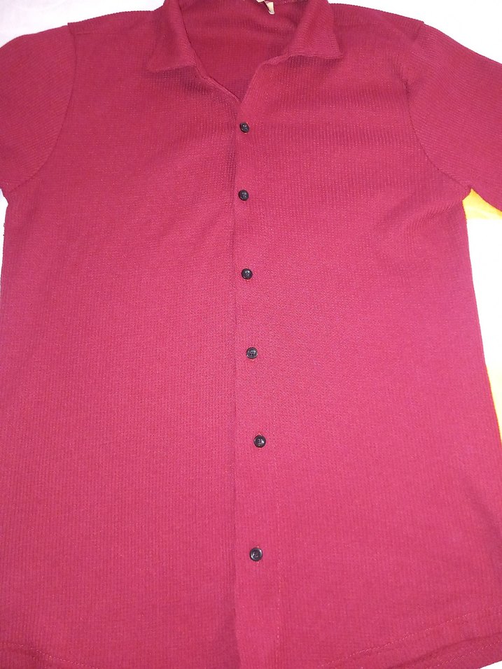 Bordo Düğmeli Kısa Kollu Erkek Gömlek - Görsel 4