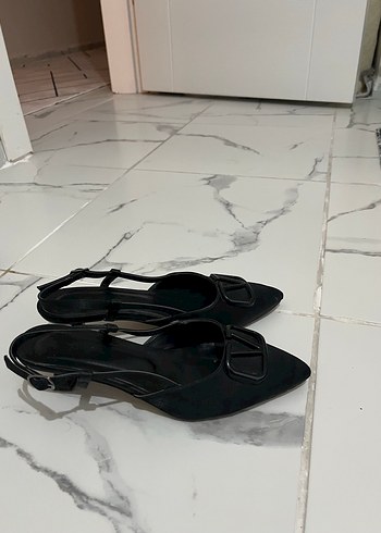 38 Beden Klasik Siyah Tokalı mini topuklu Stiletto Kadın Ayakkabı