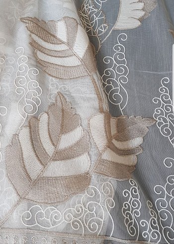 Bej İşlemeli Tül Perde - Görsel 3