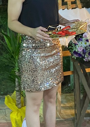 Bronz Renkli Parlak Mini elbise