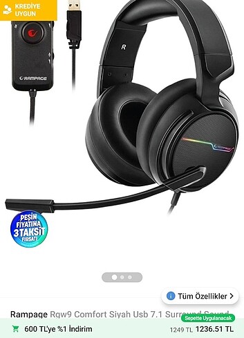 RAMPAGE COMFORT 7.1 OYUNCU KULAKLIĞI RGB 