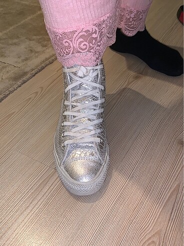 Converse kadın metalik gri deri ayakkabı