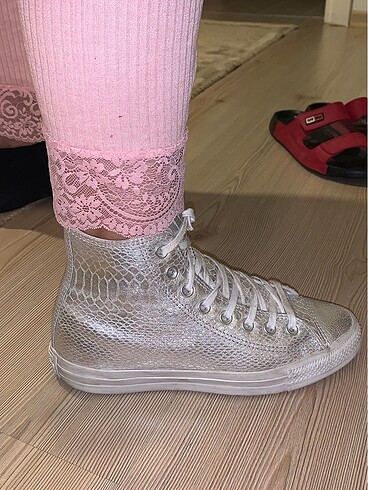 40 Beden gri Renk Converse kadın metalik gri deri ayakkabı
