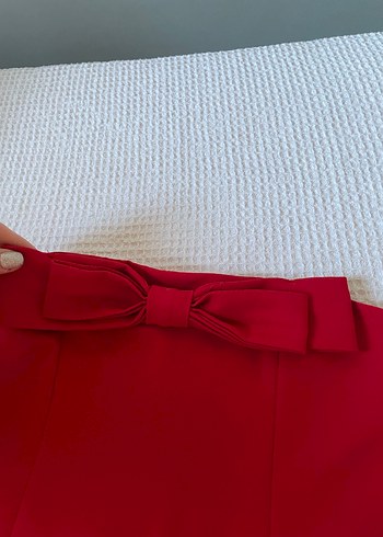 Kırmızı kurdele Uzun Kadın Abiye Elbise straplez - Görsel 4