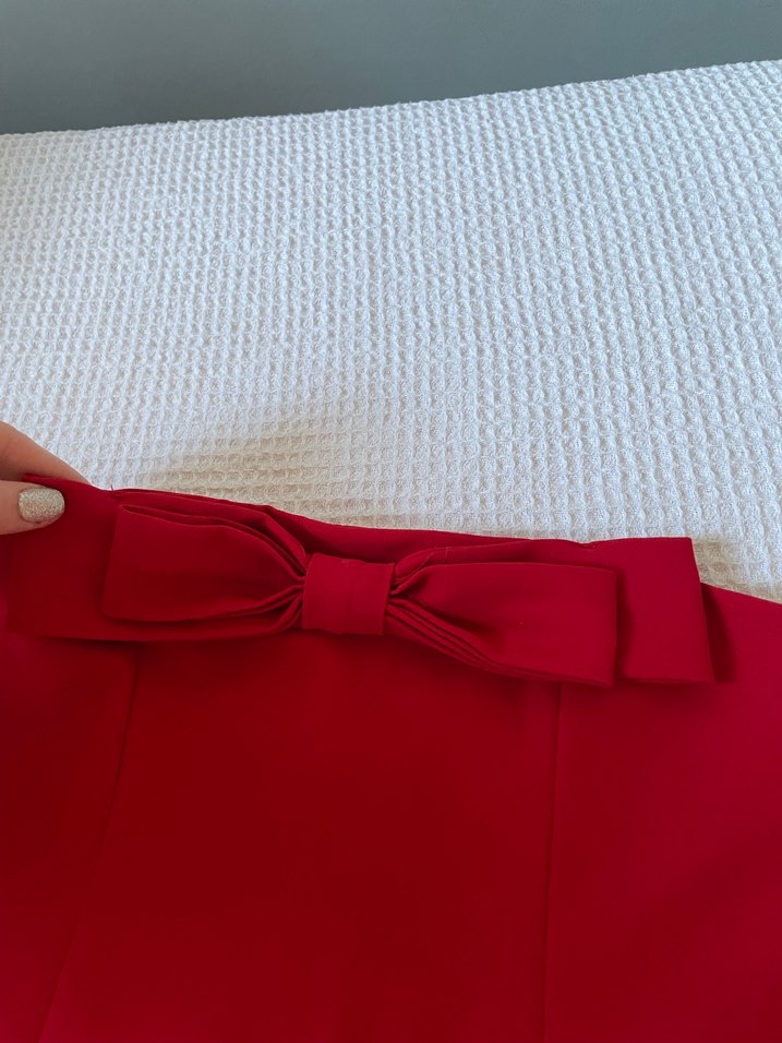 Kırmızı kurdele Uzun Kadın Abiye Elbise straplez - Görsel 4