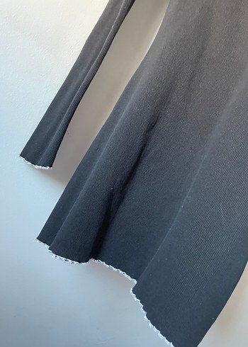 Siyah V Yakalı Uzun Kollu A kesim ispanyol kol mini siyah elbise - Görsel 4