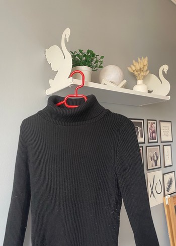 Kadın Siyah Boğazlı Fitilli Triko Kazak - Görsel 2