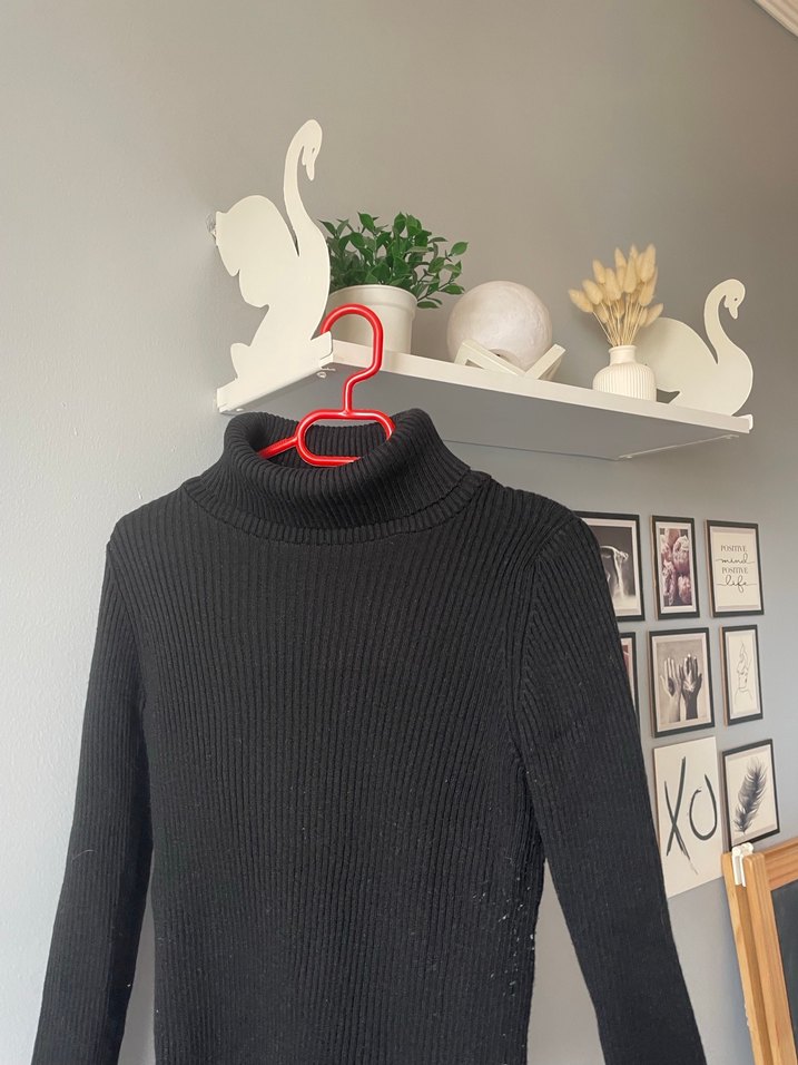 Kadın Siyah Boğazlı Fitilli Triko Kazak - Görsel 2