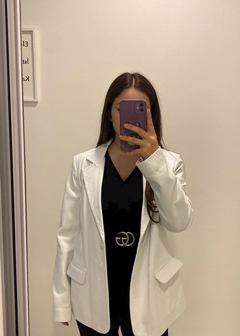 Deri Beyaz Kadın Midi Blazer Ceket