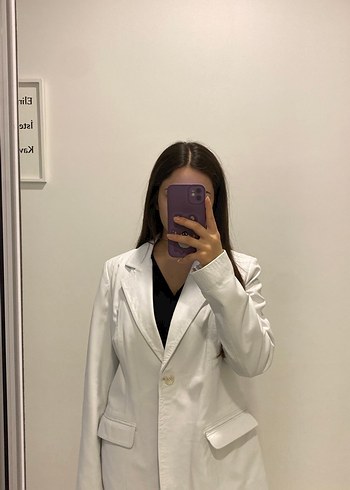 Diğer Deri Beyaz Kadın Midi Blazer Ceket