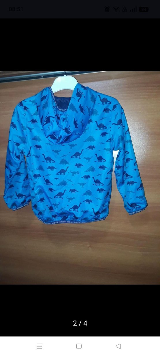 Kapüşonlu Mavi Dinozor Desenli Erkek Yağmurluk - Görsel 2