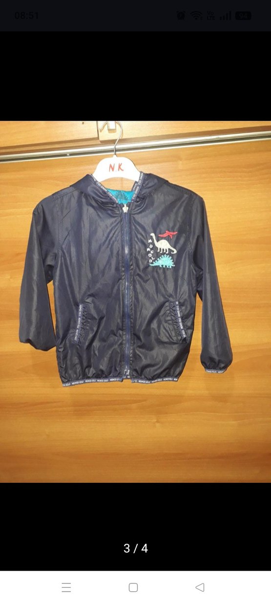 Kapüşonlu Mavi Dinozor Desenli Erkek Yağmurluk - Görsel 3