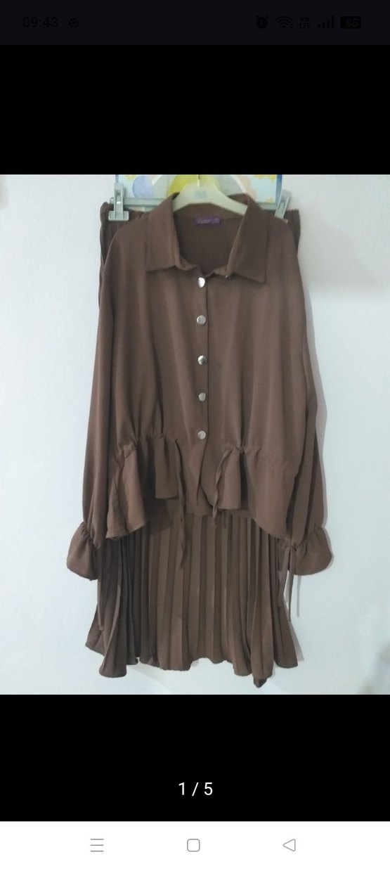 Kadın Kahverengi Pileli - Görsel 2