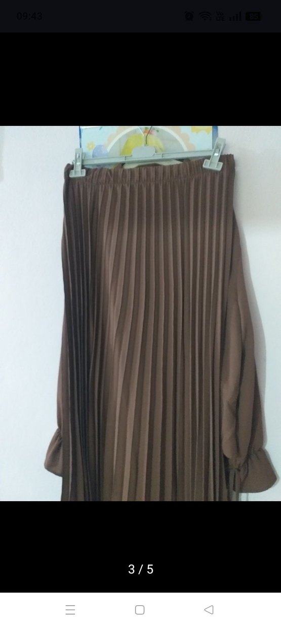 Kadın Kahverengi Pileli - Görsel 4