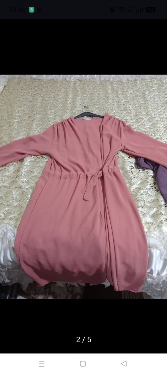 Pembe Uzun Kollu Drapeli Kadın Tunik - Görsel 2