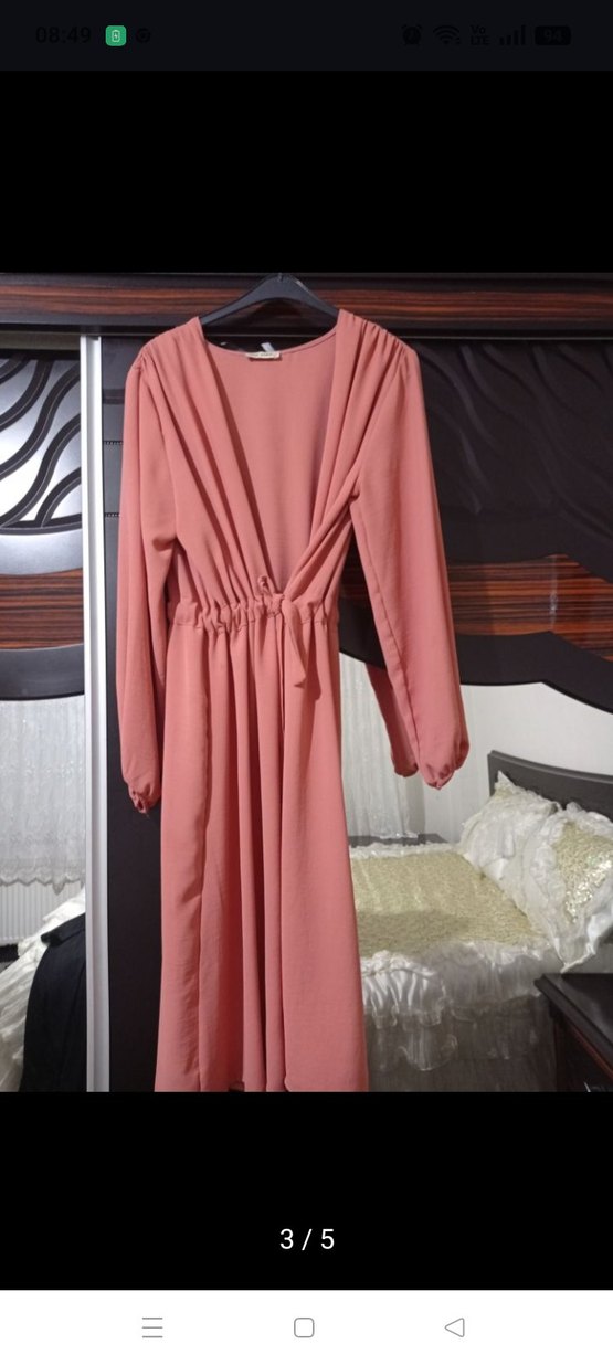 Pembe Uzun Kollu Drapeli Kadın Tunik - Görsel 3