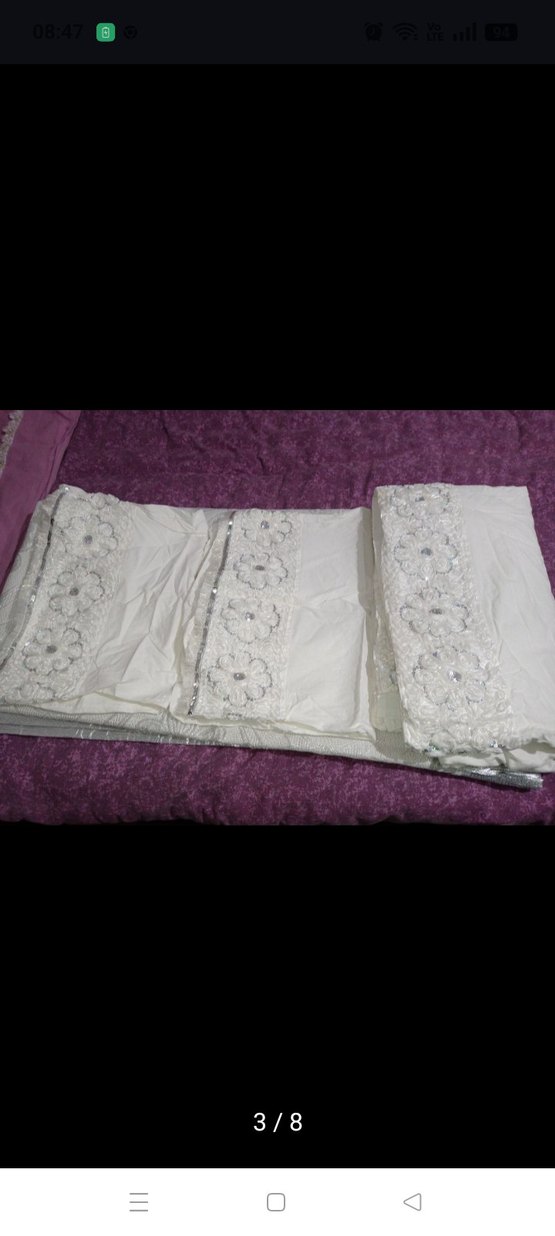 Nakışlı Beyaz Gri Yatak Örtüsü Seti - Görsel 2