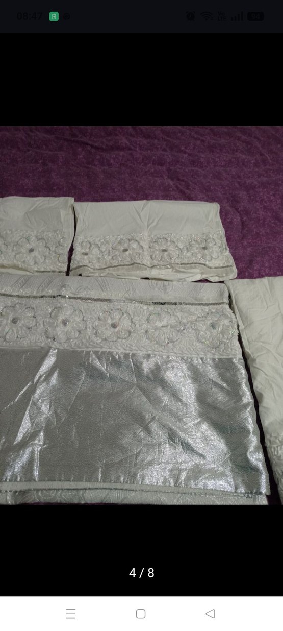 Nakışlı Beyaz Gri Yatak Örtüsü Seti - Görsel 3