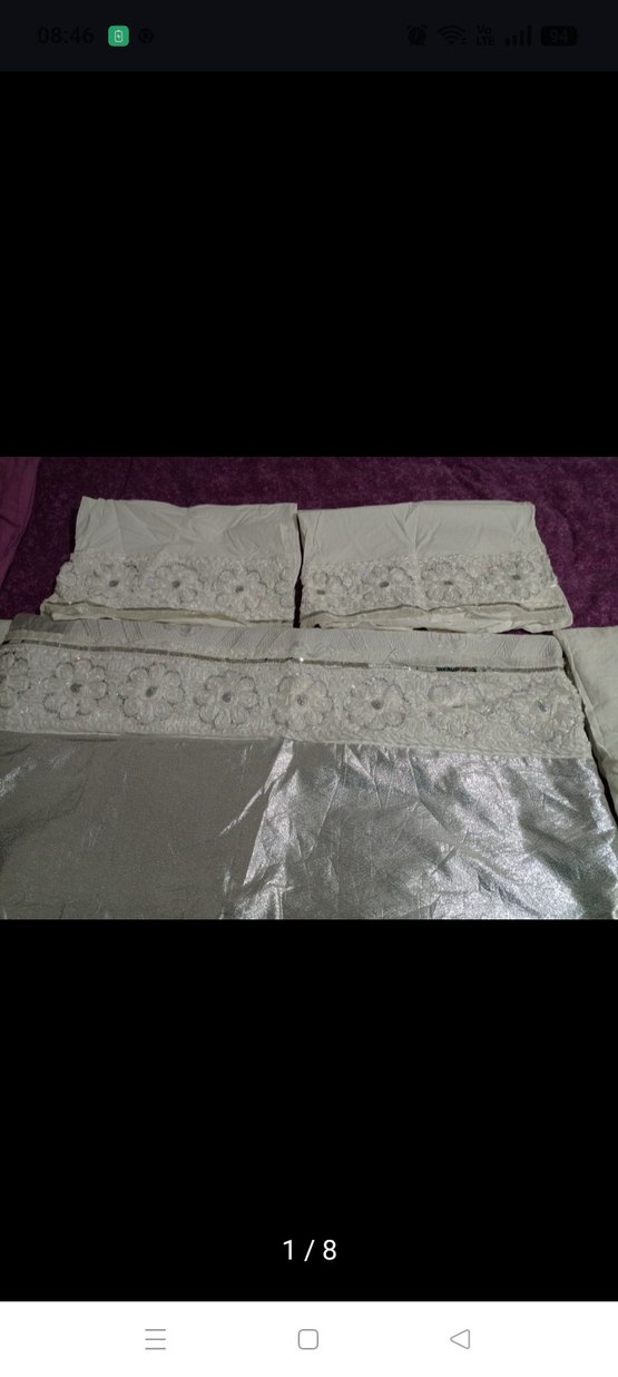 Nakışlı Beyaz Gri Yatak Örtüsü Seti - Görsel 5