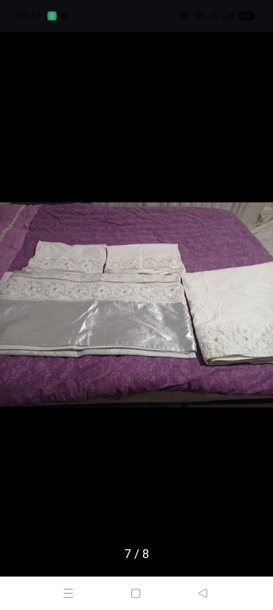 Nakışlı Beyaz Gri Yatak Örtüsü Seti - Görsel 4