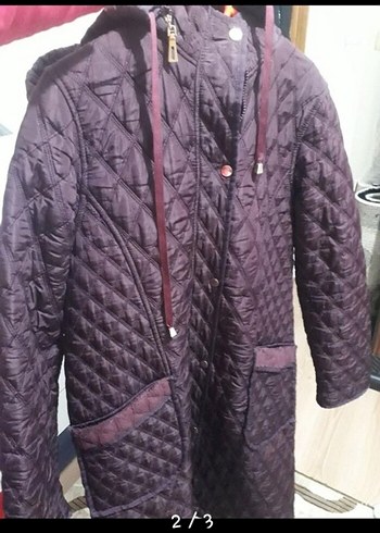 Bordo Kadın Uzun Düğmeli Mont - Görsel 2