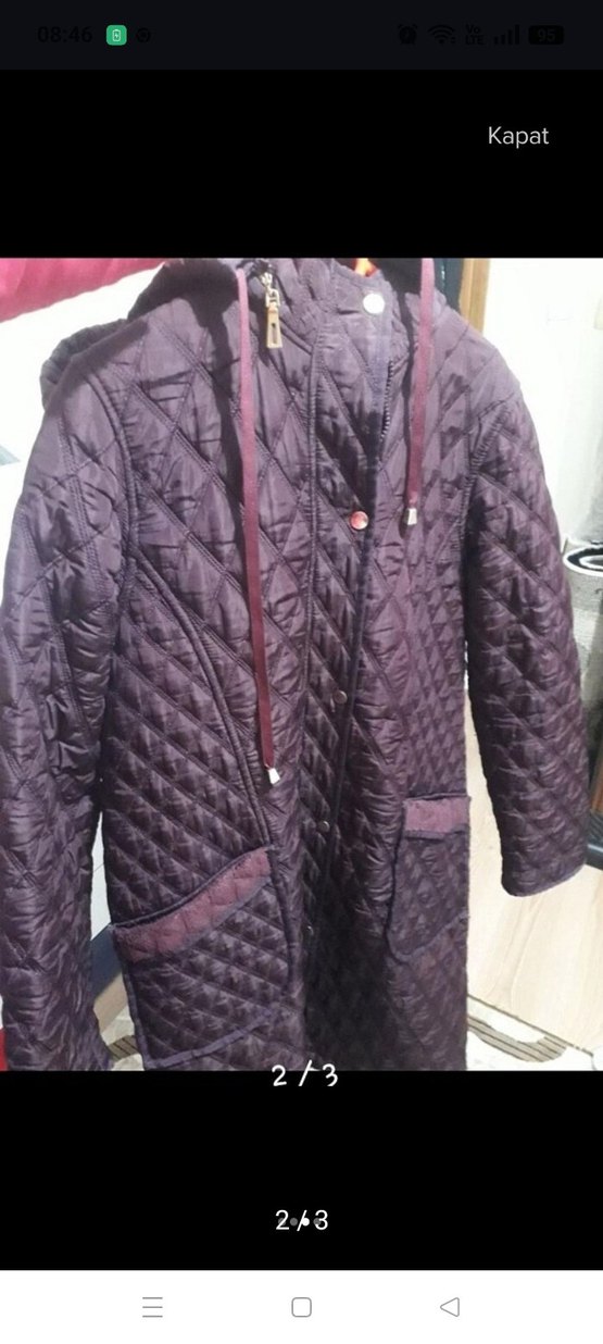 Bordo Kadın Uzun Düğmeli Mont - Görsel 2