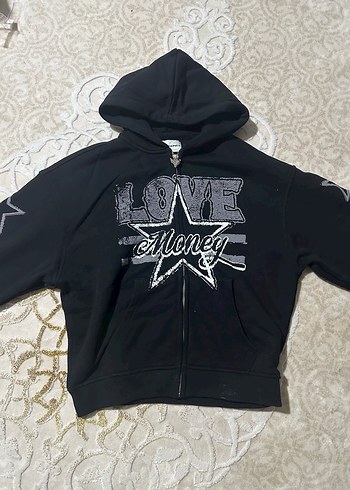 Siyah Kapüşonlu Fermuarlı Kadın Sweatshirt