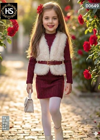 Mor Fitted Elbise ve Kürklü Yelek - Görsel 4