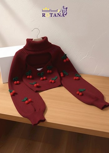 Nakışlı Beyaz Yüksek Yakalı Mini Triko Kazak - Görsel 6