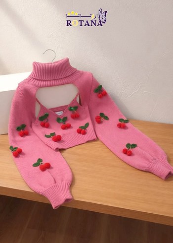 Nakışlı Beyaz Yüksek Yakalı Mini Triko Kazak - Görsel 5