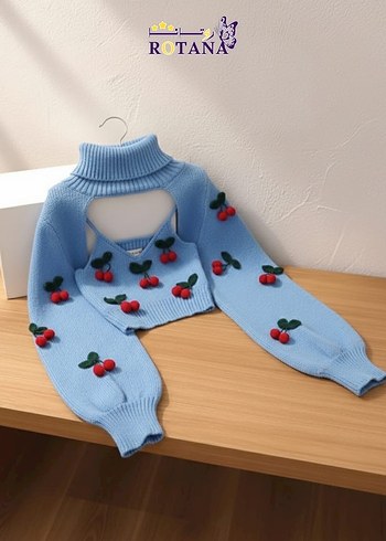 Nakışlı Beyaz Yüksek Yakalı Mini Triko Kazak - Görsel 8