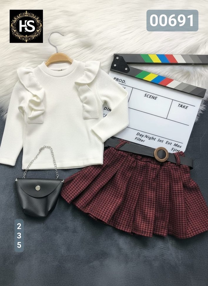 Kız Bebek Fırfırlı Bej Askılı Üst ve Etek Seti - Görsel 2