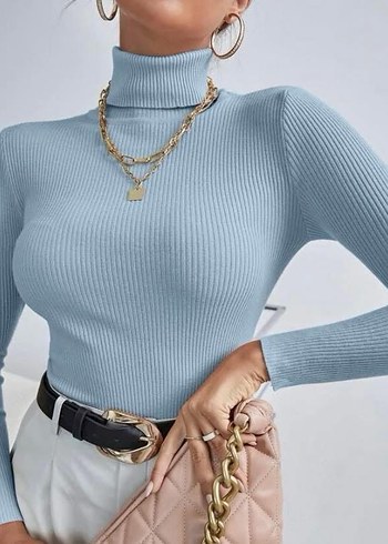 Yeşil Fitilli Balıkçı Yaka Kadın Kazak - Görsel 4