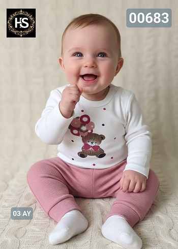 Renkli Baskılı Uzun Kollu Kız Bebek Takımı - Görsel 2