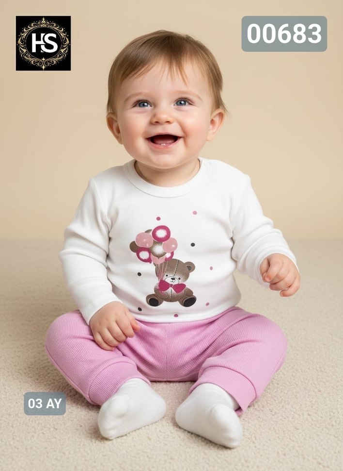 Renkli Baskılı Uzun Kollu Kız Bebek Takımı - Görsel 3