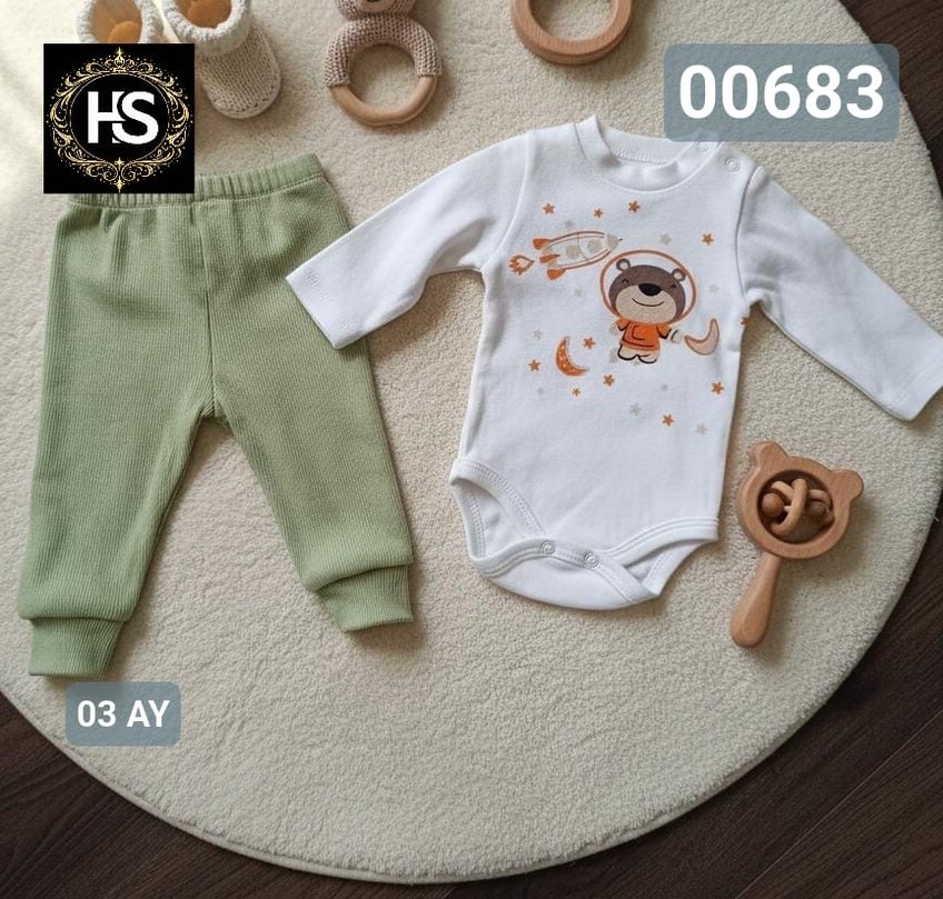 Renkli Baskılı Uzun Kollu Kız Bebek Takımı - Görsel 4