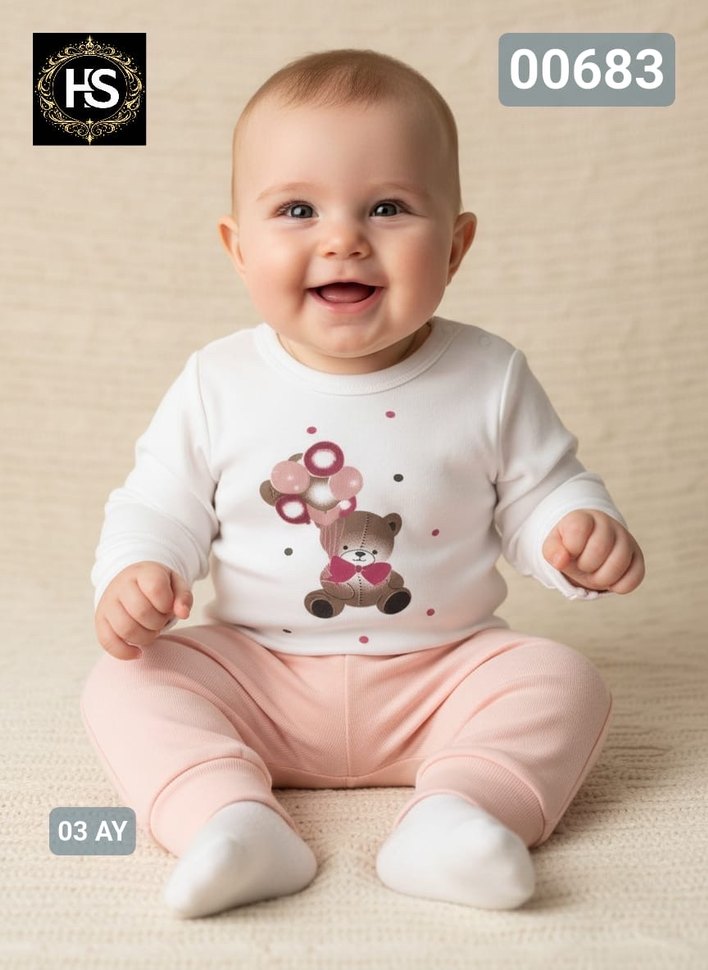 Renkli Baskılı Uzun Kollu Kız Bebek Takımı - Görsel 5