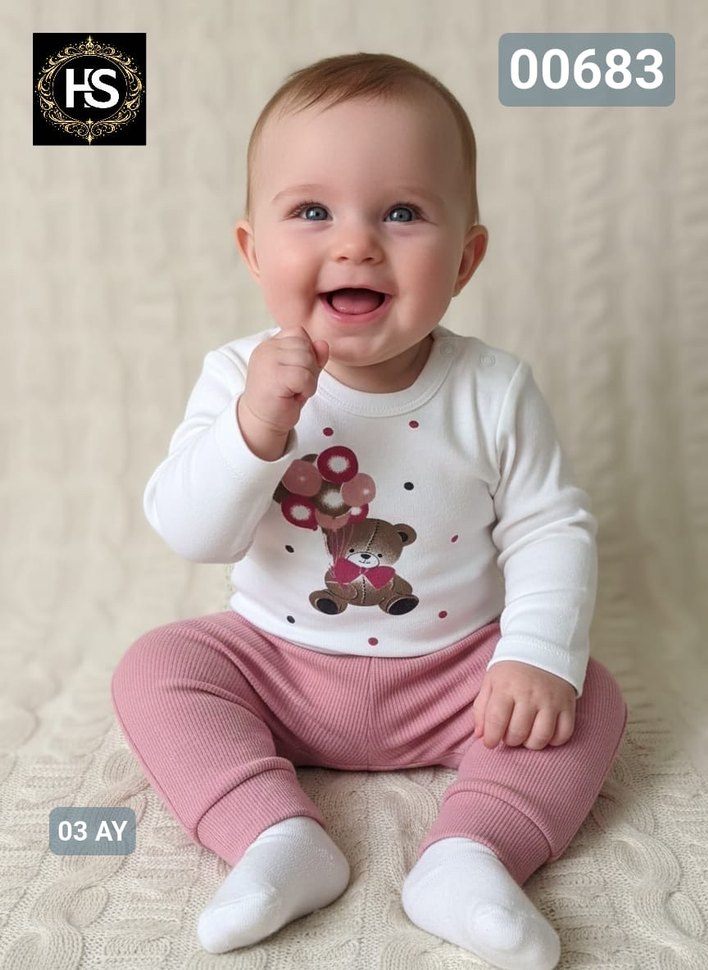 Renkli Baskılı Uzun Kollu Kız Bebek Takımı - Görsel 2