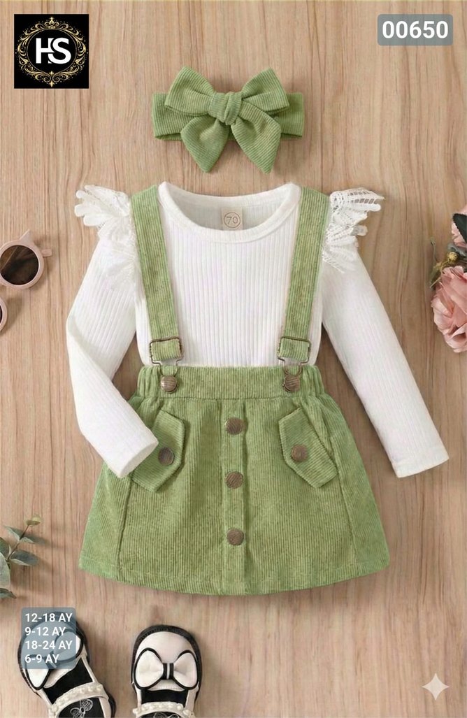 Kız Çocuk Fırfırlı Uzun Kollu Keten Elbise - Görsel 3