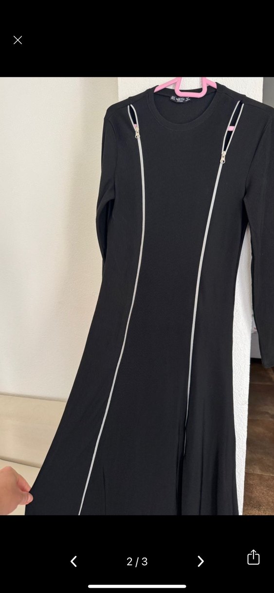 Uzun Kollu Siyah Drapeli Elbise - Görsel 2