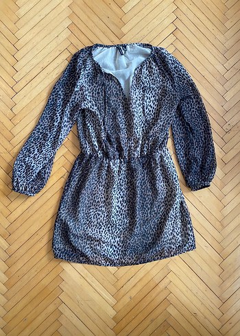 Mango Leopar Desenli V Yaka Plaj Elbisesi