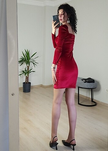 m Beden kırmızı Renk Drapeli kırmızı kadife mini elbise